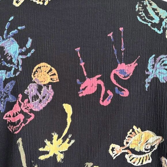 Vintage Rare HTF 90s Under The Sea Ocean Beach Flamingo Print Flutter Sleeve Art - Picture 9 of 9